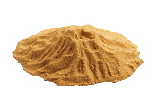 Sand pile forming small hill, showing texture and golden brown color, isolated on transparent background