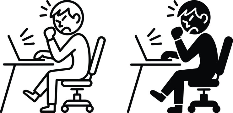 Frustrated worker at computer icon set vector illustration
