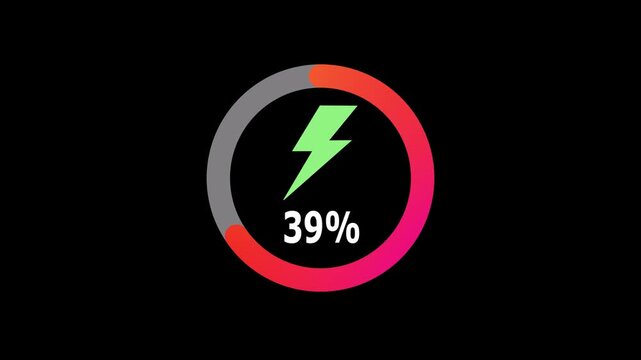 Battery Charging Circle with Power Icon and Percentage Animation