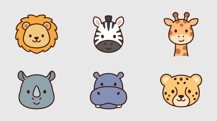 Cute safari animal faces icons © Layla