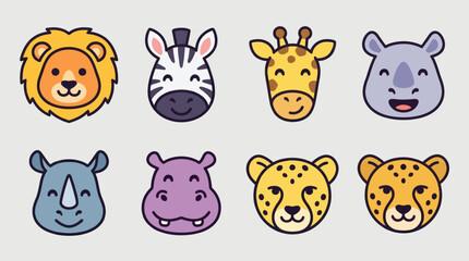 Cute safari animal faces icons © Layla
