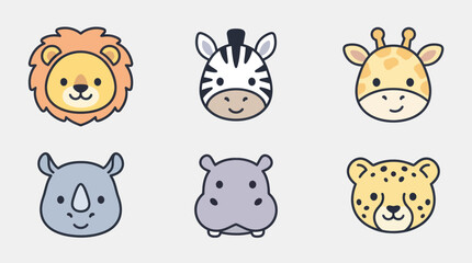 Cute safari animal faces illustration © Layla