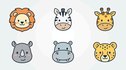 Cute safari animal icons set © leomord