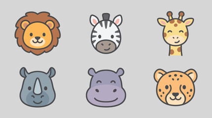 Cute safari animal icons set © leomord