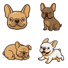 Fototapeta premium Set of Cute French Bulldog Icons, Different Poses and Colors Collection.ai