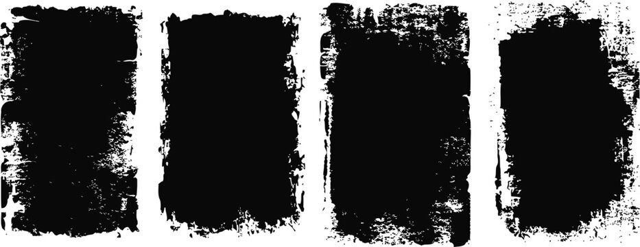 Four vertical black grunge borders with rough textured edges on a white background