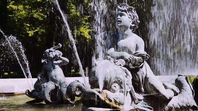 Delfinreiter am Brunnen des Friedensengels in M&uuml;nchen