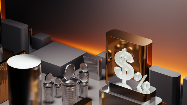 Wealth planning concept with dollars and investment symbols in design