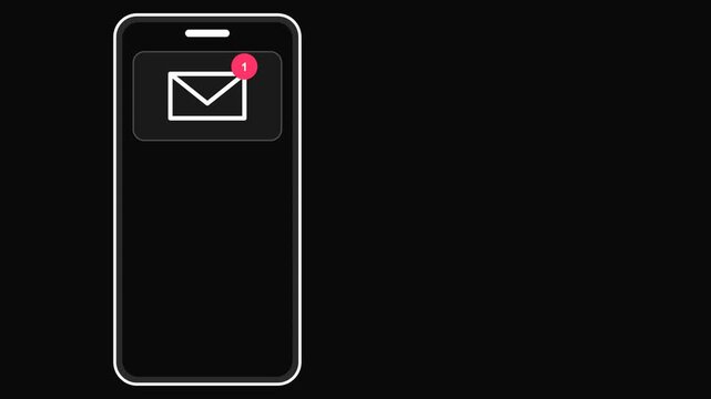 Smartphone outline UI showing email notification pill and red message badge alert on black background.