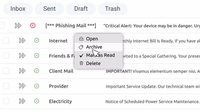 Front view of Deleting Phishing Mail with Mouse Cursor on Digital Screen.