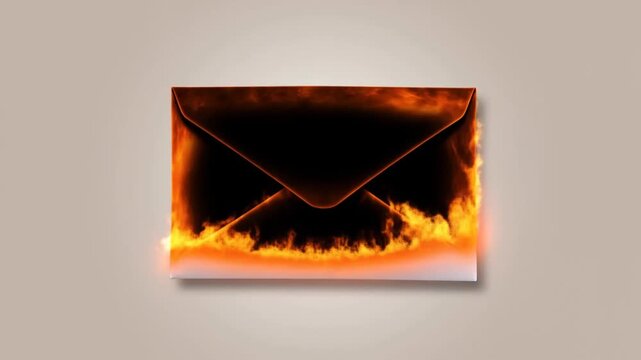 Time lapse envelope burning and becoming engulfed in flames on neutral studio background with top down close view showing spreading ignition and charring