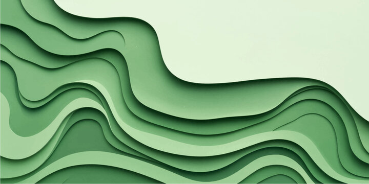 Abstract layered green vector background with smooth curved shapes creating topographic contour effect and modern decorative design