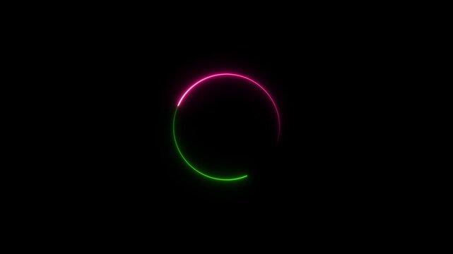 Bright pink neon glowing circular progress bar loading animation wheel isolated on absolute black background for abstract user interface waiting screen asset or cyber buffering loop