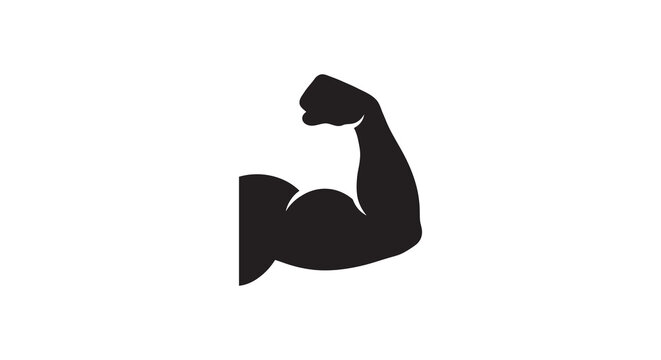 Flexed bicep muscle silhouette on a white background