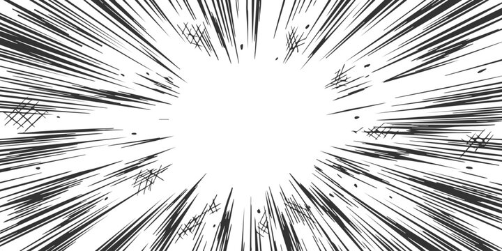 Abstract manga speed lines effect with sharp black rays radiating from the center for comic book action scene