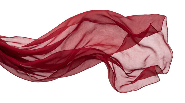 Flowing red silk fabric wave with soft transparency for elegant backgrounds fashion design creative arts smooth texture moving gracefully in air cloth material.