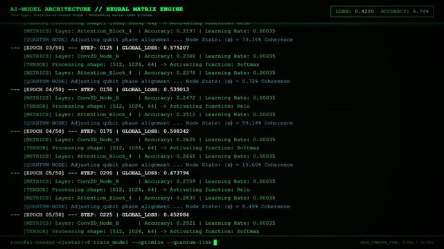 AI Neural Network Model Training Machine Learning Quantum Data Animation.