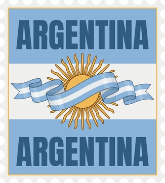 Estampilla 09 de Julio y 25 de Mayo Sol de Mayo con Cinta Argentina