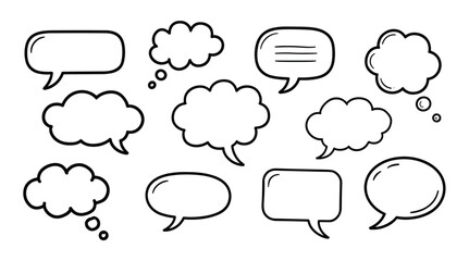 Fototapeta premium Speech Bubbles Collection. A diverse array of speech and thought bubbles, presented in a clean, graphic style. dialogue box, comic element, communication icon, chat symbol, idea balloon.