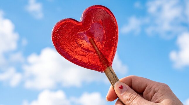 detailed Macro photo of giant red heart lollipop blue showing abstract micro structural details and textures with professional studio lighting