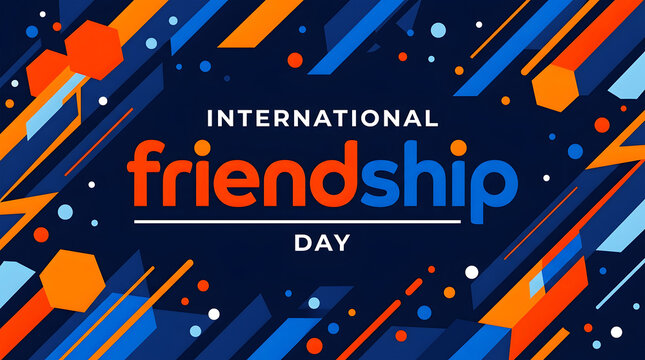 Vibrant fireworks backdrop, with "international friendship, day" text celebration typography