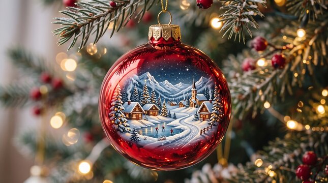 detailed Macro photo of shiny red christmas bauble refle&hellip; showing abstract micro structural details and textures with professional studio lighting