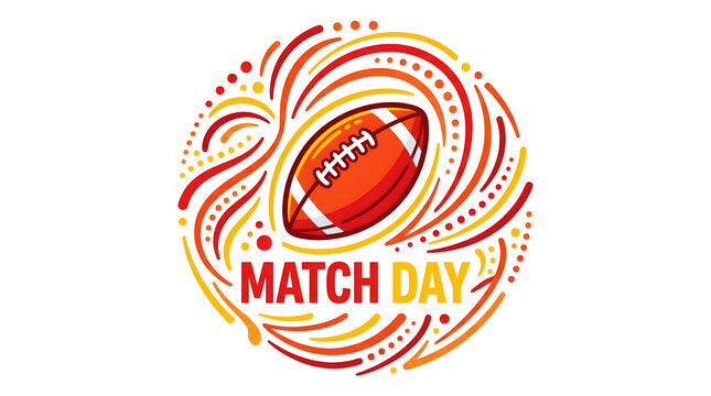 Vibrant red and gold soccer match day with swirls, "kickoff" text