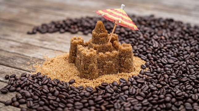 detailed Macro photo of sandcastle made of sugar 2k showing abstract micro structural details and textures with professional studio lighting