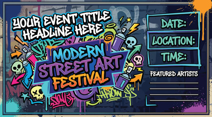 Modern street art festival event poster template with graffiti background © S.Siam