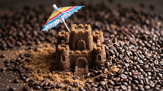 detailed Macro photo of sandcastle made of sugar 2k showing abstract micro structural details and textures with professional studio lighting