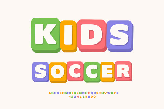 Colorful block letters kids soccer sports team logo design