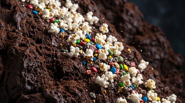 detailed Macro photo of macro shot of fluffy popcorn showing abstract micro structural details and textures with professional studio lighting