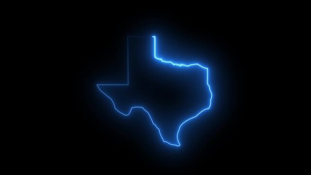 Animation texas state outline in glowing blue white and red neon isolated on transparent background in 4k alpha channel, modern state map animation for branding. seamless loop movement
