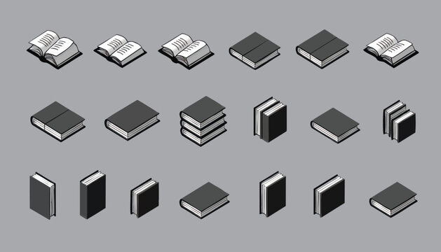 Isometric View of Various Books and Book Stacks open book