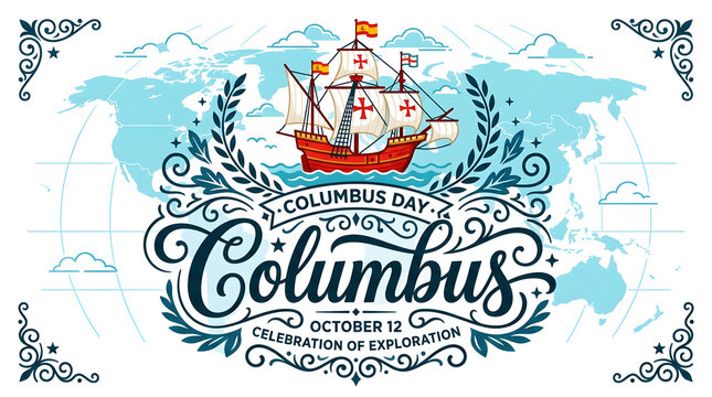 Vintage ship and compass for columbus day celebration