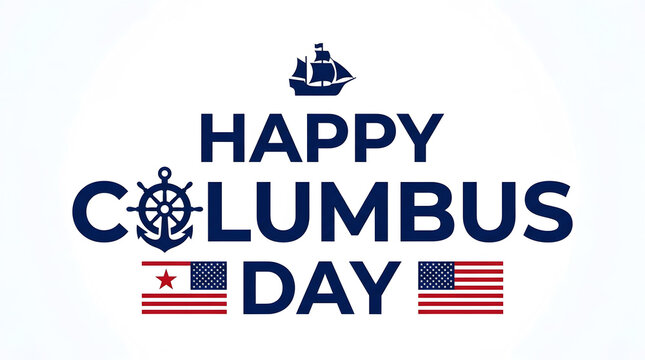 Vintage ship and flag for columbus day greeting text