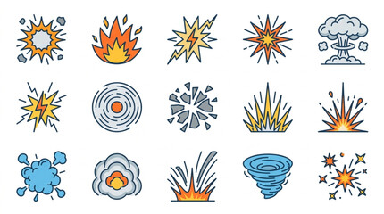 Collection of cartoon explosion and burst effects. © Erika