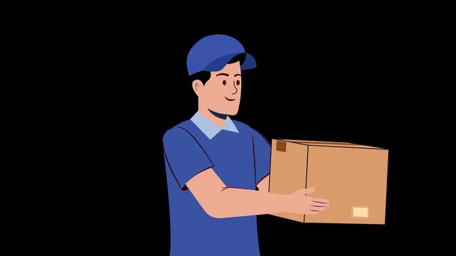 delivery man with parcel in hands logistics alpha channel animation