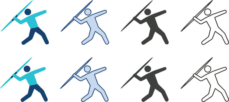 Javelin Thrower Athlete Silhouette Icons Vector Set for Sports Branding, Athletic Competition Graphics & Olympic Games Illustration (EPS)