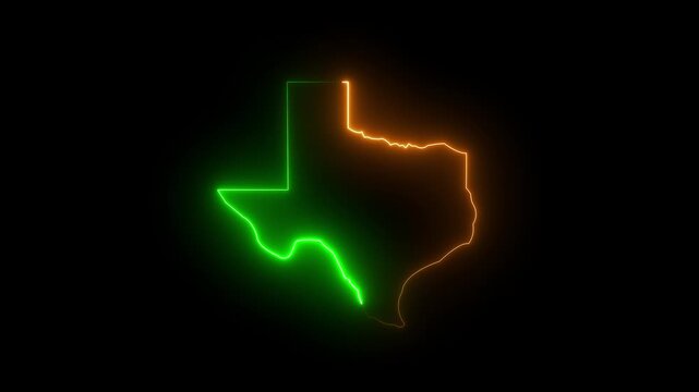 Animation texas state outline in glowing blue white and red neon isolated on transparent background in 4k alpha channel, modern state map animation for branding. seamless loop movement