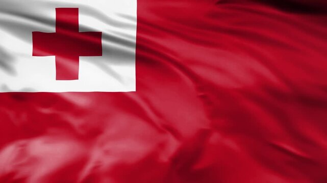 Tonga flag waving in wind slow motion smooth flowing fabric of national flag seamless loop.