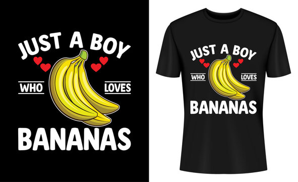 Just a Boy Who Loves Bananas Cute Red Hearts T-Shirt