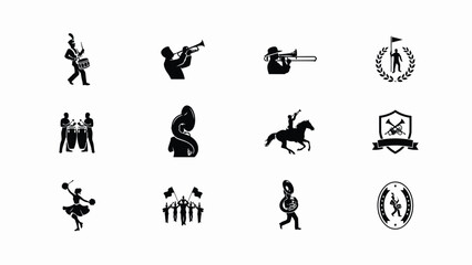 Vintage silhouette icons showcasing traditional ensemble performers with timeless silhouette style minimalist detail bold outlines against plain background © PRITOM