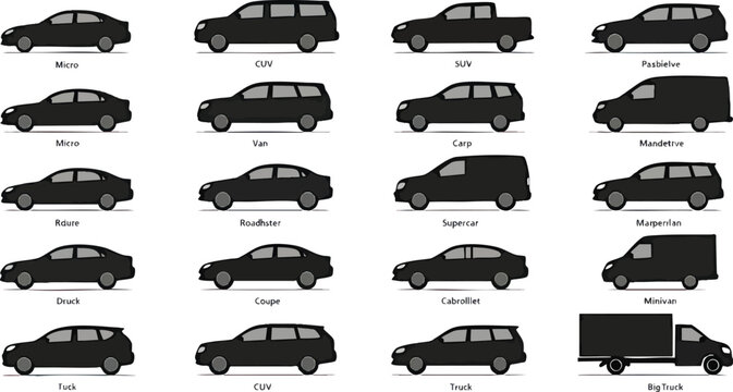Silhouette Collection of Various Car Types automobile