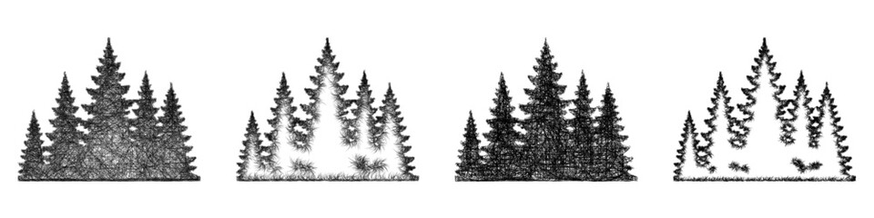 Fototapeta premium Monochrome sketch forest icon design set