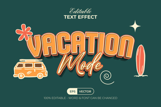 Summer Editable Text Effect Vacation Mode 3D Retro Style.