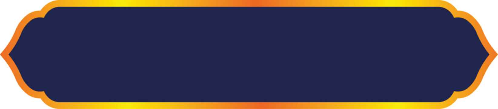 Elegant dark blue rectangular banner with a luxury gold border for islamic design and festive celebration headers on transparent background