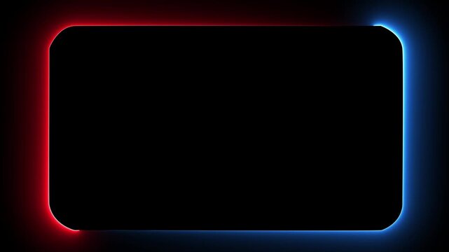 Abstract glowing neon rounded rectangle frame with vibrant cyan and blue outer glow animation. Seamless loop movement.