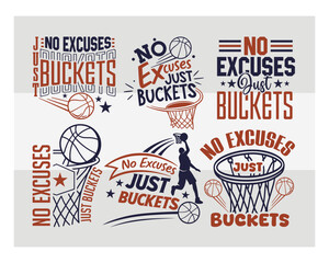No Excuses Just Buckets Typography Bundle   Motivational Basketball Quote Vector for T Shirt, Players & Sports Fans © Aesthetic Studio