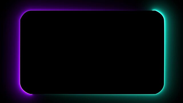 Abstract glowing neon rounded rectangle frame with vibrant cyan and blue outer glow animation. Seamless loop movement.